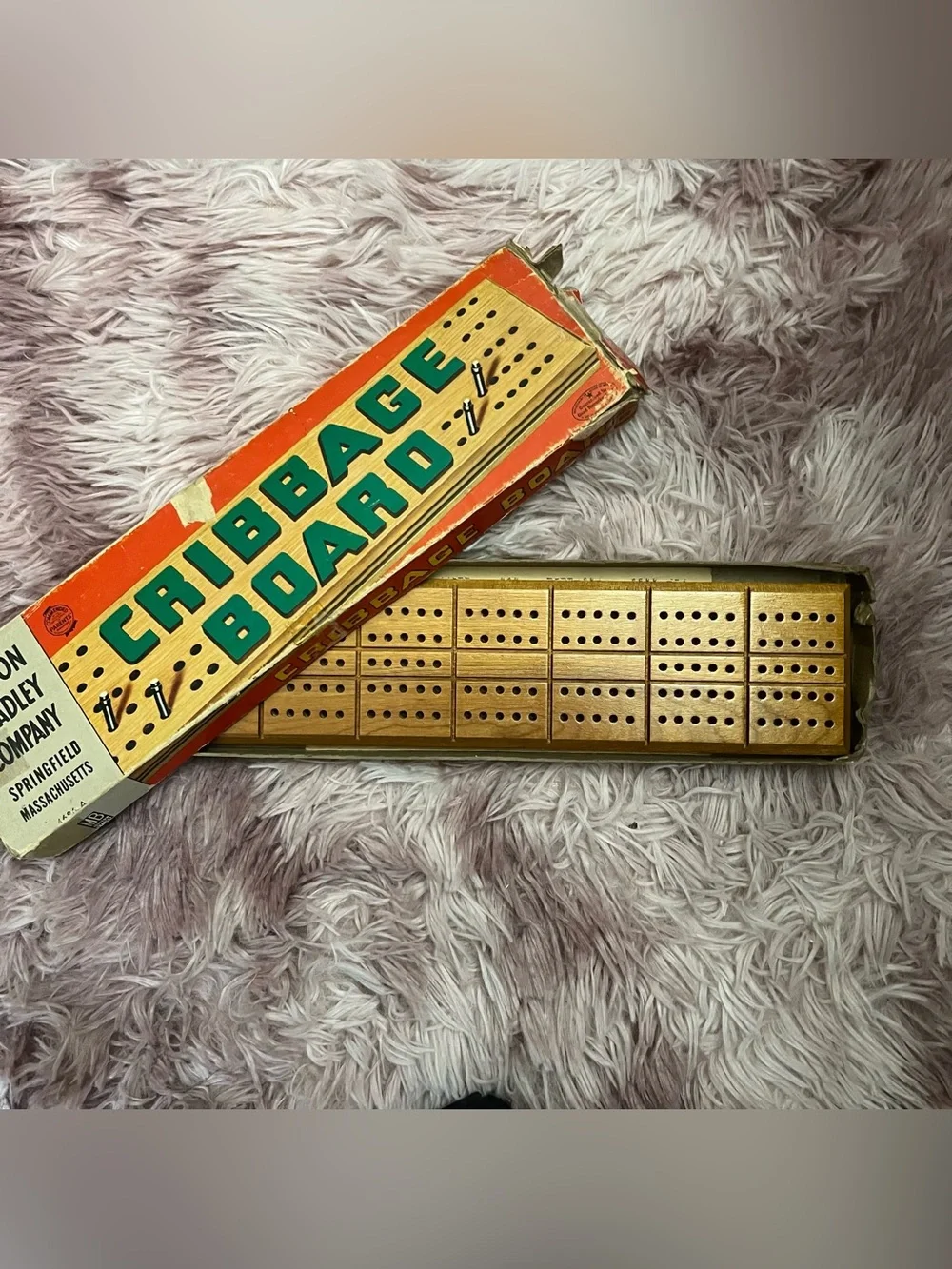 Vintage Milton Bradley Cribbage Board and pegs